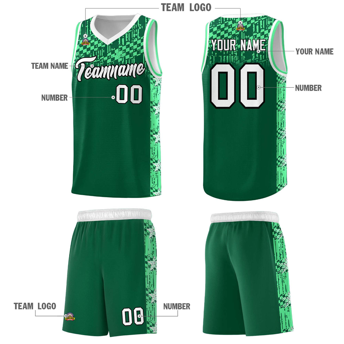 Custom Kelly Green Mosaic Stars Pattern Sports Uniform Basketball Jersey|KXKSHOP