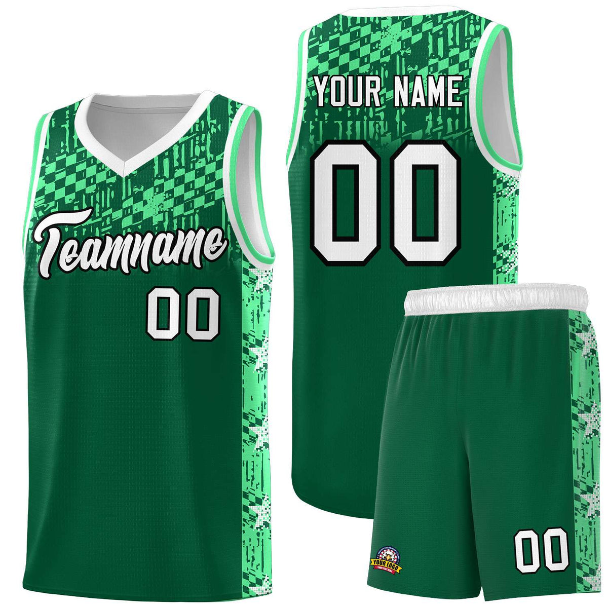 Custom Kelly Green Mosaic Stars Pattern Sports Uniform Basketball Jersey|KXKSHOP