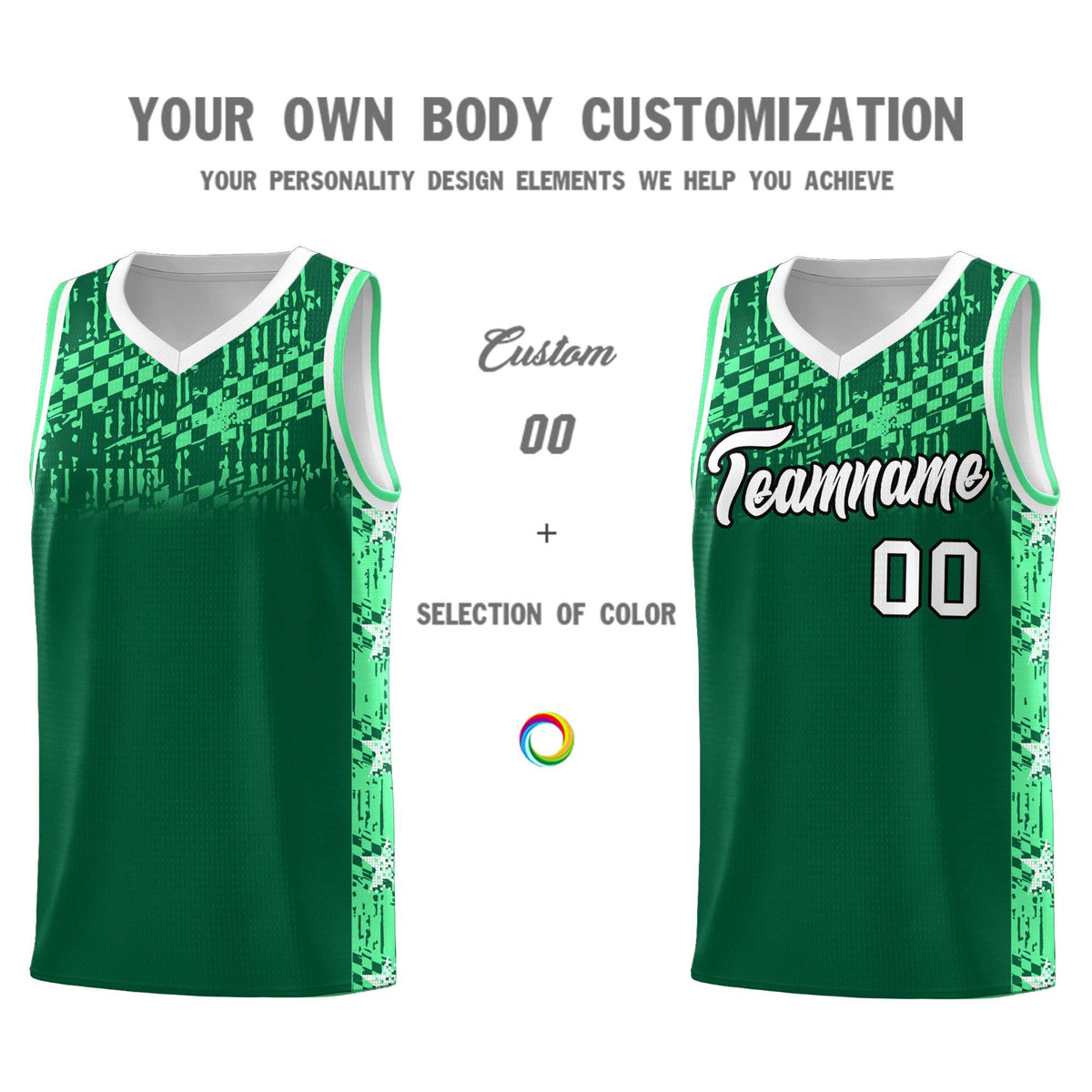 Custom Kelly Green Mosaic Stars Pattern Sports Uniform Basketball Jersey|KXKSHOP