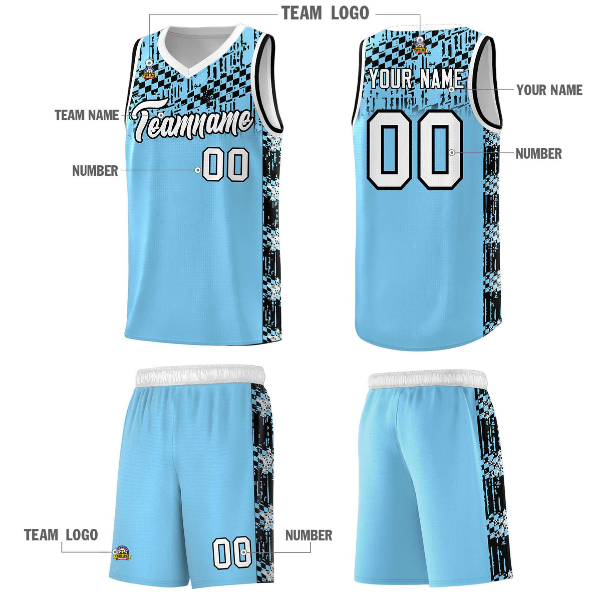 Custom Light Blue Mosaic Stars Pattern Sports Uniform Basketball Jersey|KXKSHOP