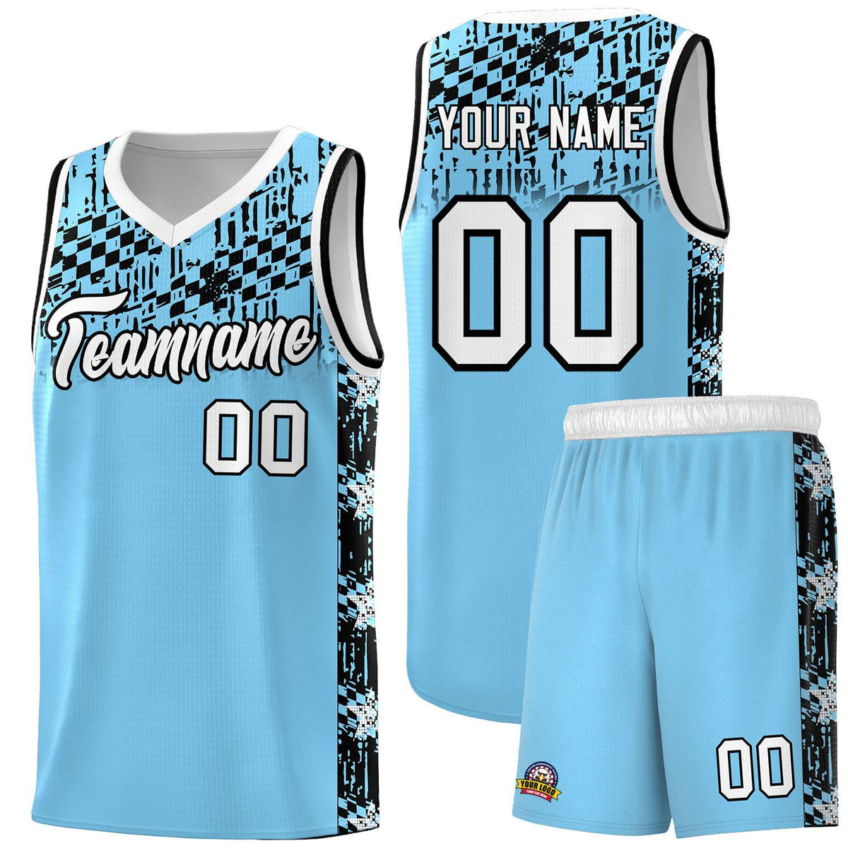 Custom Light Blue Mosaic Stars Pattern Sports Uniform Basketball Jersey|KXKSHOP