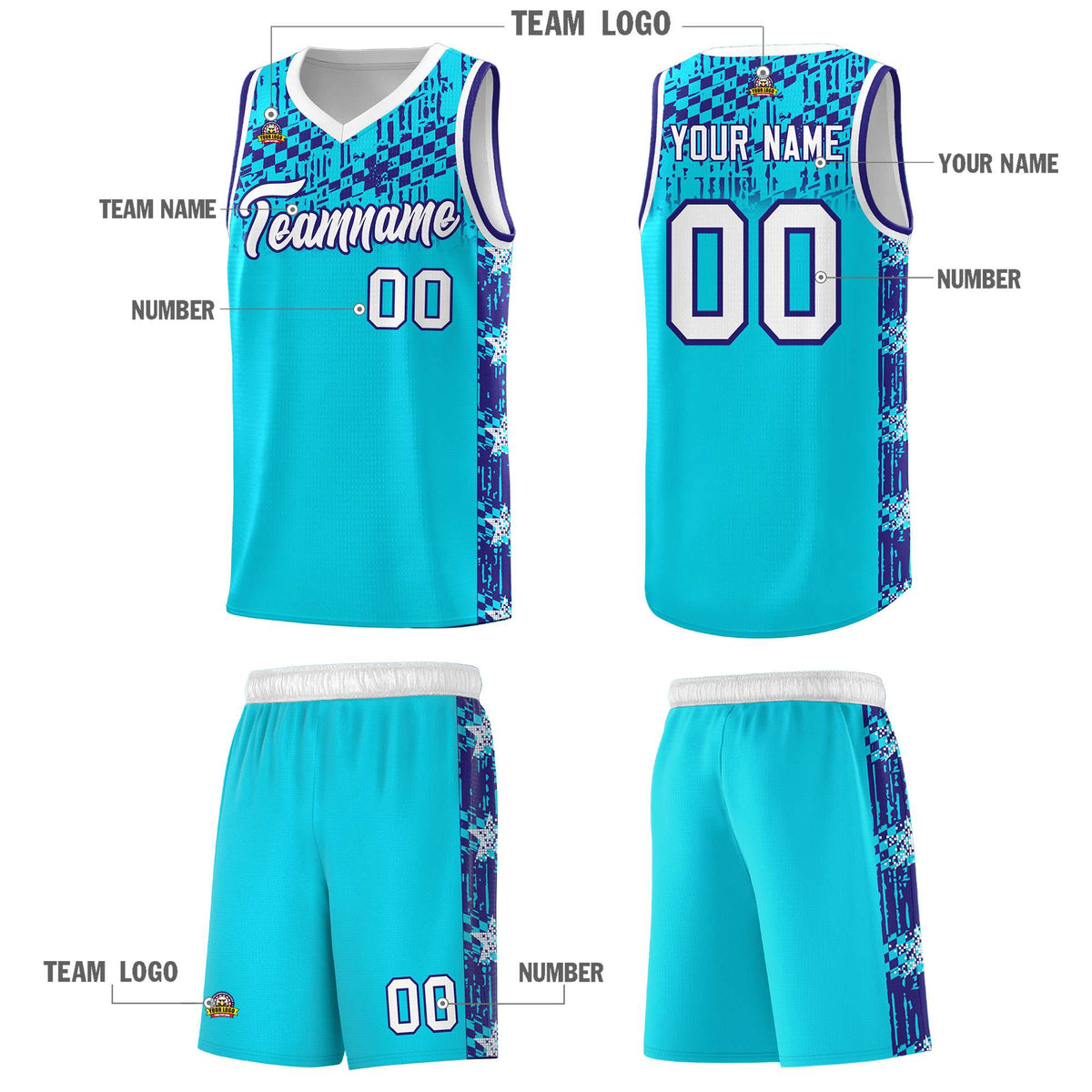 Custom Sky Blue Mosaic Stars Pattern Sports Uniform Basketball Jersey|KXKSHOP