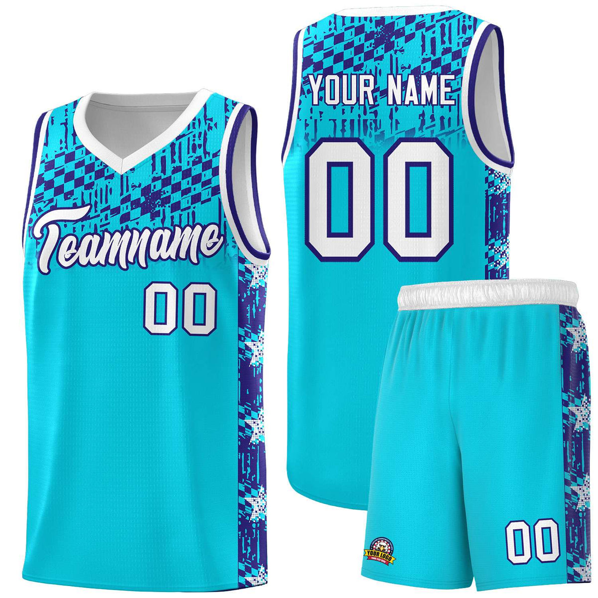 Custom Sky Blue Mosaic Stars Pattern Sports Uniform Basketball Jersey|KXKSHOP