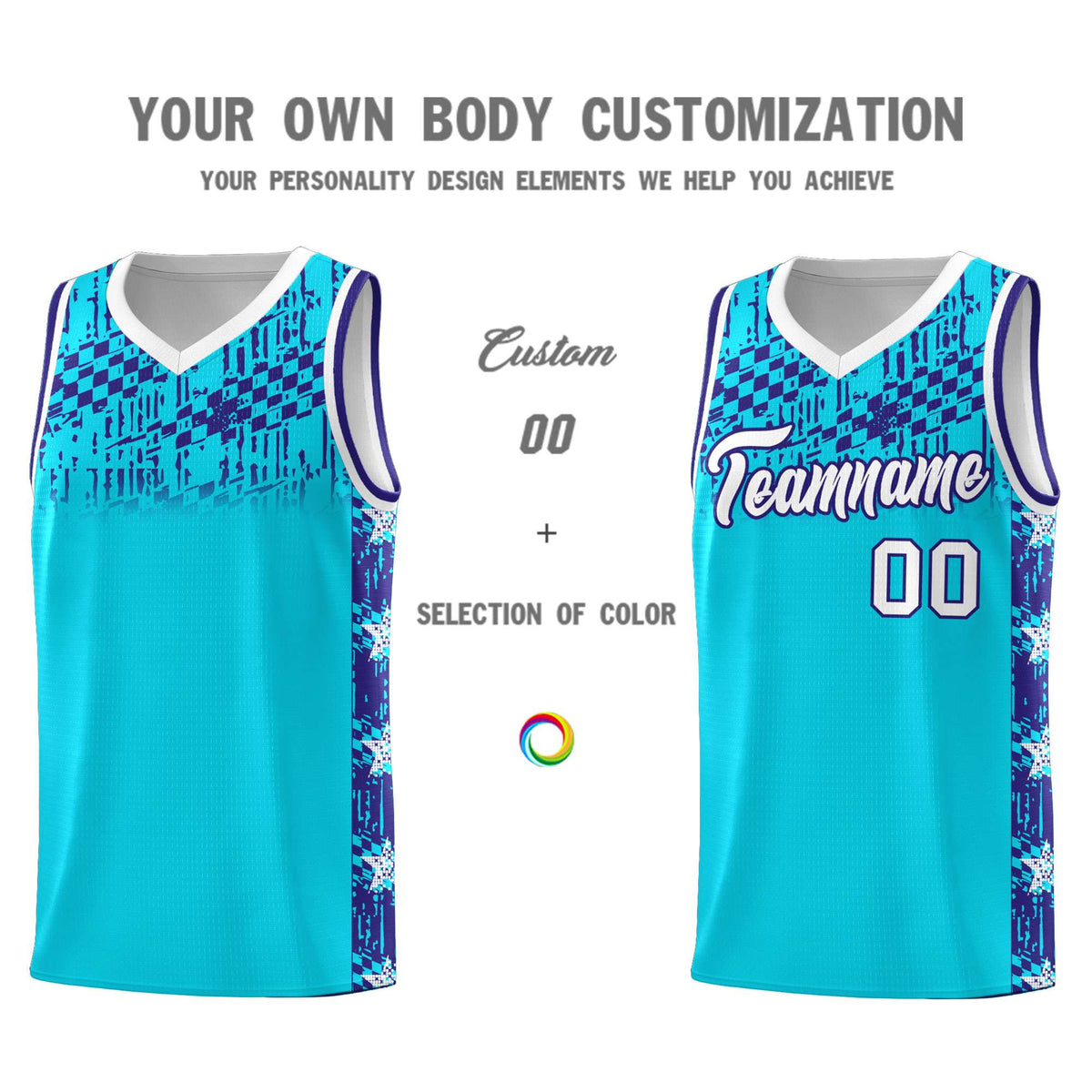 Custom Sky Blue Mosaic Stars Pattern Sports Uniform Basketball Jersey|KXKSHOP