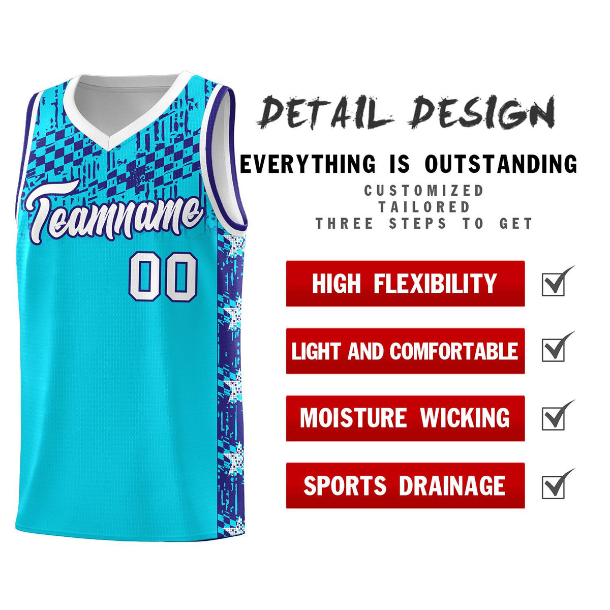 Custom Sky Blue Mosaic Stars Pattern Sports Uniform Basketball Jersey|KXKSHOP