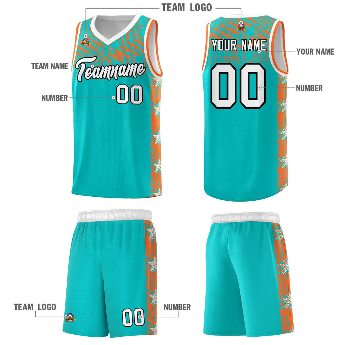 Custom Aqua Mosaic Stars Pattern Sports Uniform Basketball Jersey|KXKSHOP