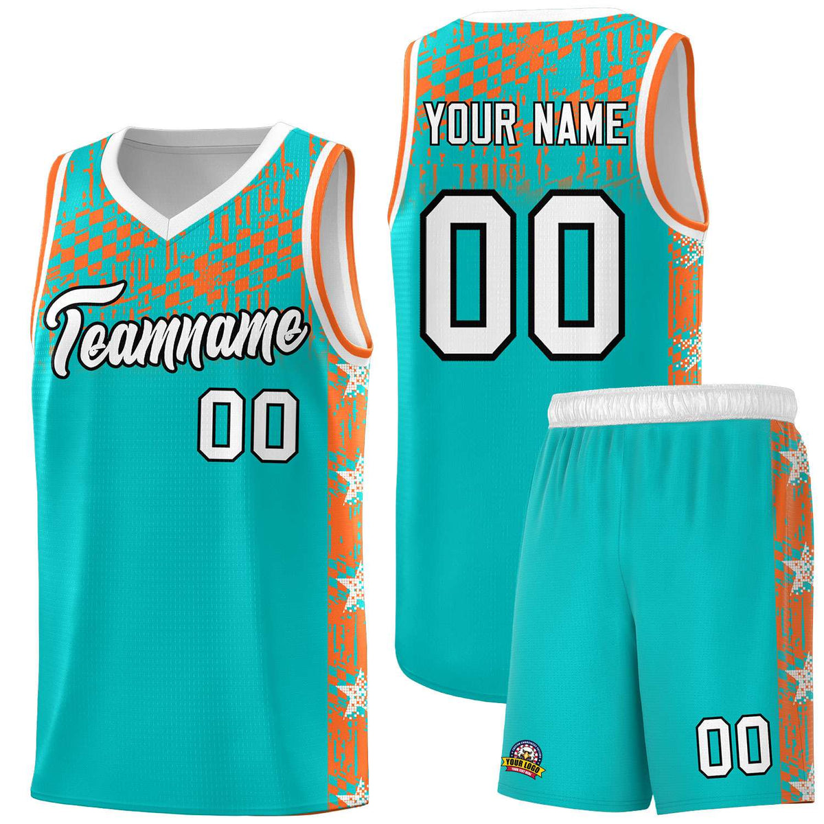 Custom Aqua Mosaic Stars Pattern Sports Uniform Basketball Jersey|KXKSHOP