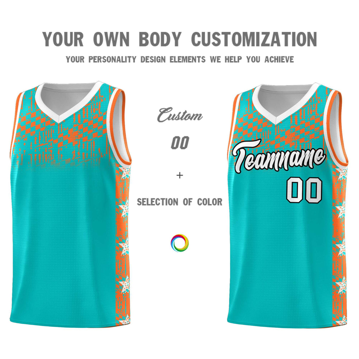 Custom Aqua Mosaic Stars Pattern Sports Uniform Basketball Jersey|KXKSHOP