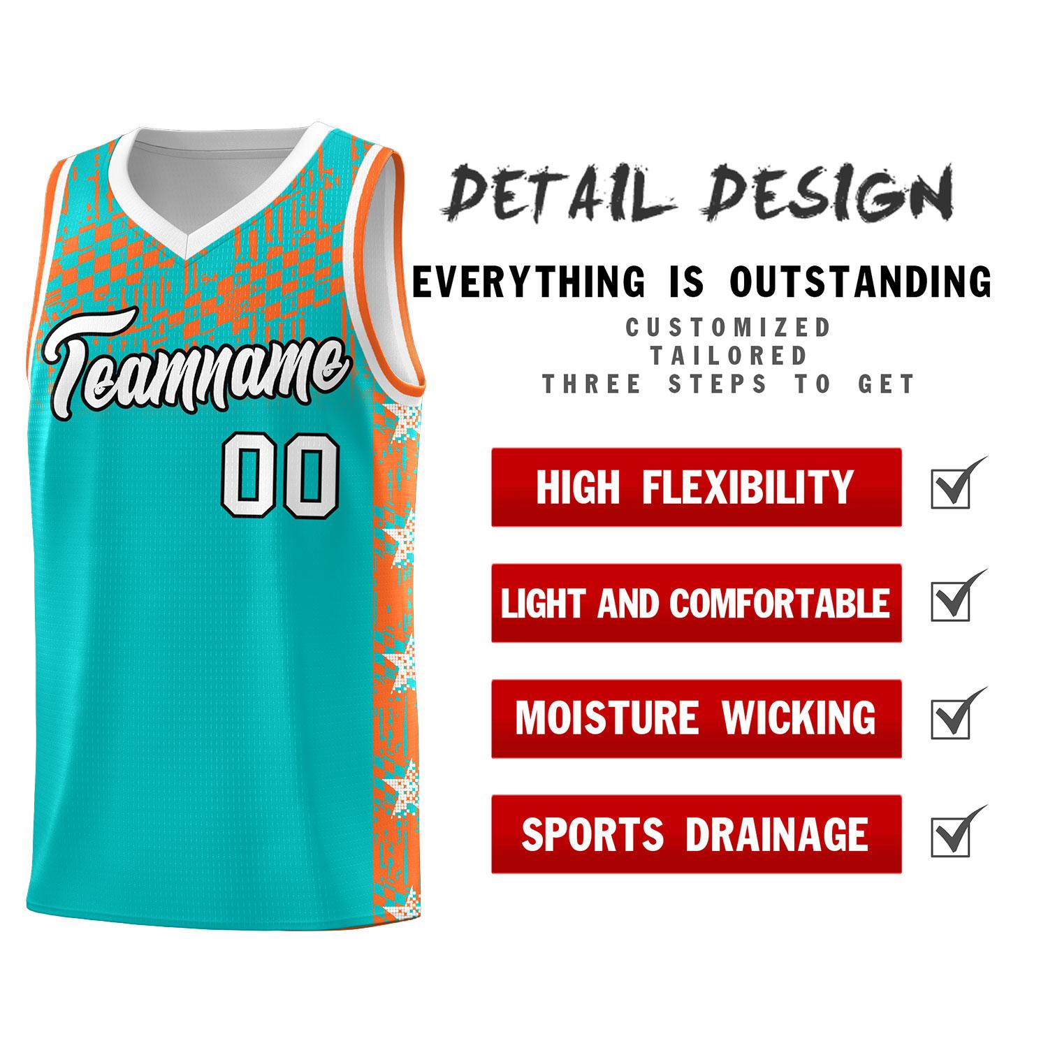 Custom Aqua Mosaic Stars Pattern Sports Uniform Basketball Jersey|KXKSHOP