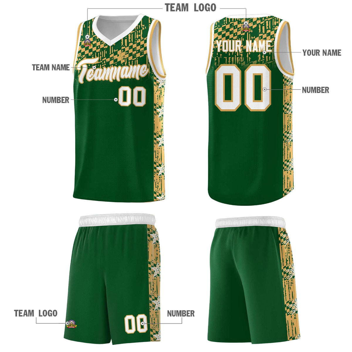 Custom Green Mosaic Stars Pattern Sports Uniform Basketball Jersey|KXKSHOP