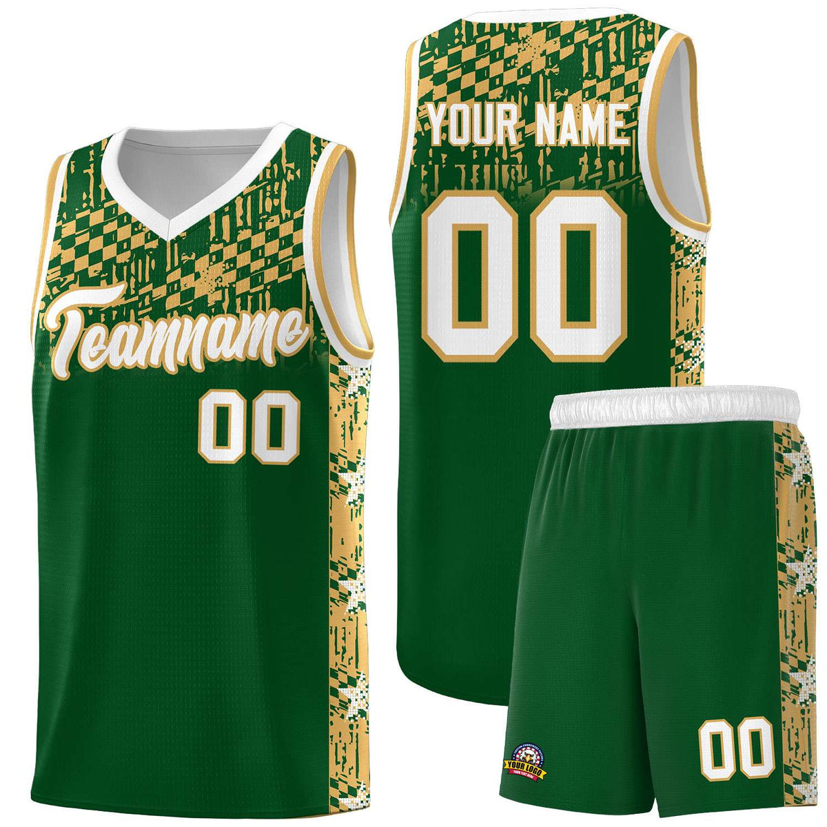 Custom Green Mosaic Stars Pattern Sports Uniform Basketball Jersey|KXKSHOP