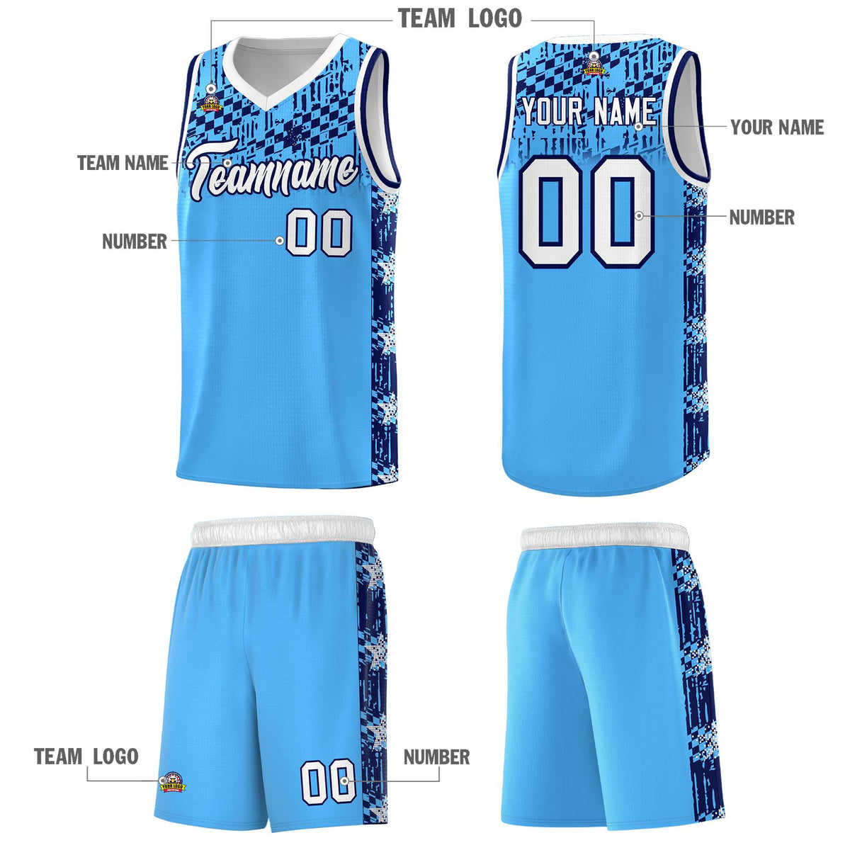 Custom Powder Blue Mosaic Stars Pattern Sports Uniform Basketball Jersey|KXKSHOP