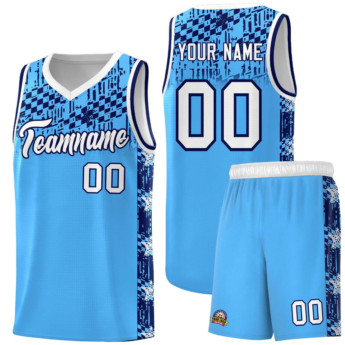 Custom Powder Blue Mosaic Stars Pattern Sports Uniform Basketball Jersey|KXKSHOP