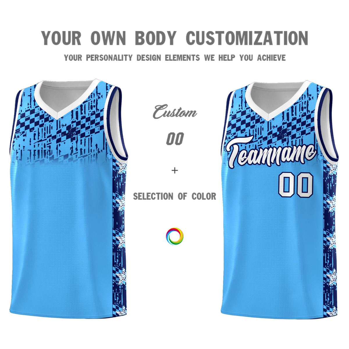 Custom Powder Blue Mosaic Stars Pattern Sports Uniform Basketball Jersey|KXKSHOP