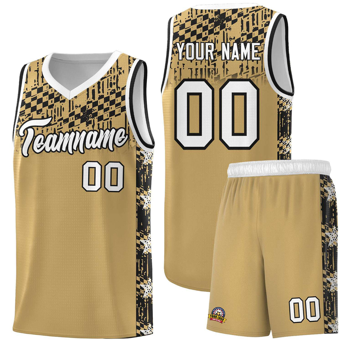 Custom Old Gold Mosaic Stars Pattern Sports Uniform Basketball Jersey|KXKSHOP