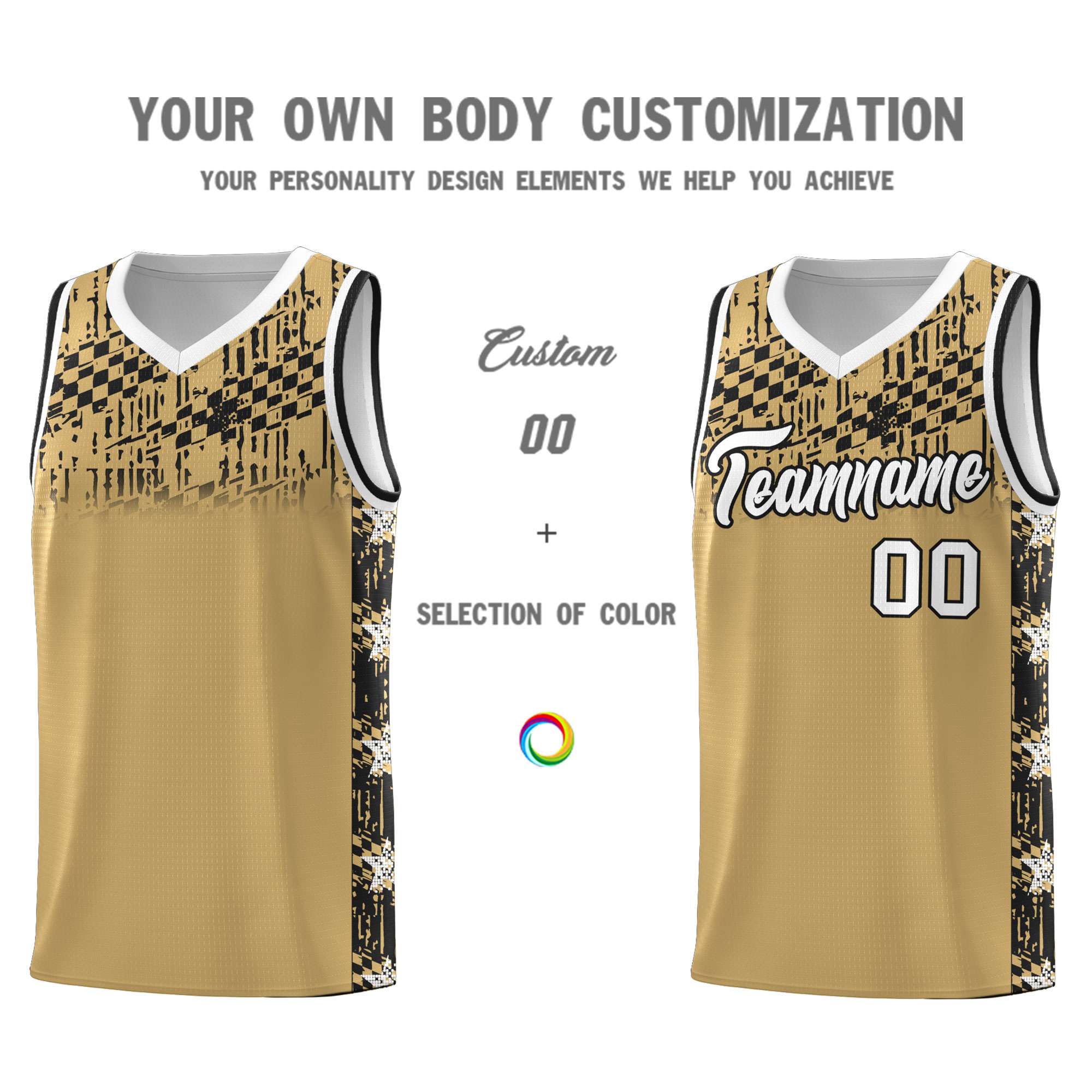Custom Old Gold Mosaic Stars Pattern Sports Uniform Basketball Jersey|KXKSHOP