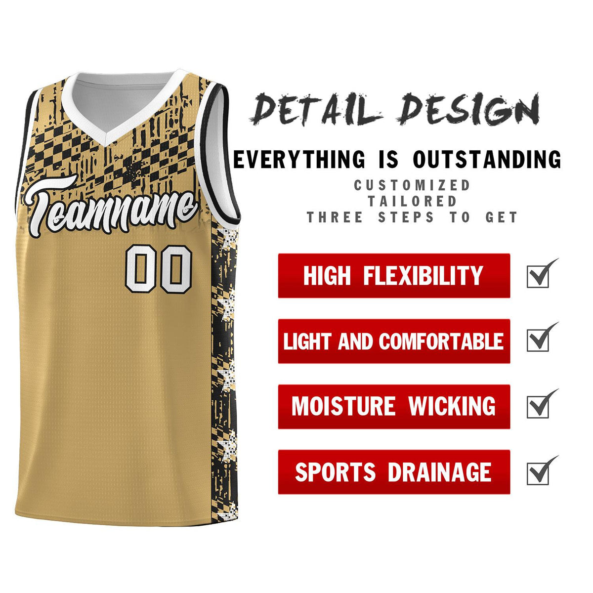 Custom Old Gold Mosaic Stars Pattern Sports Uniform Basketball Jersey|KXKSHOP