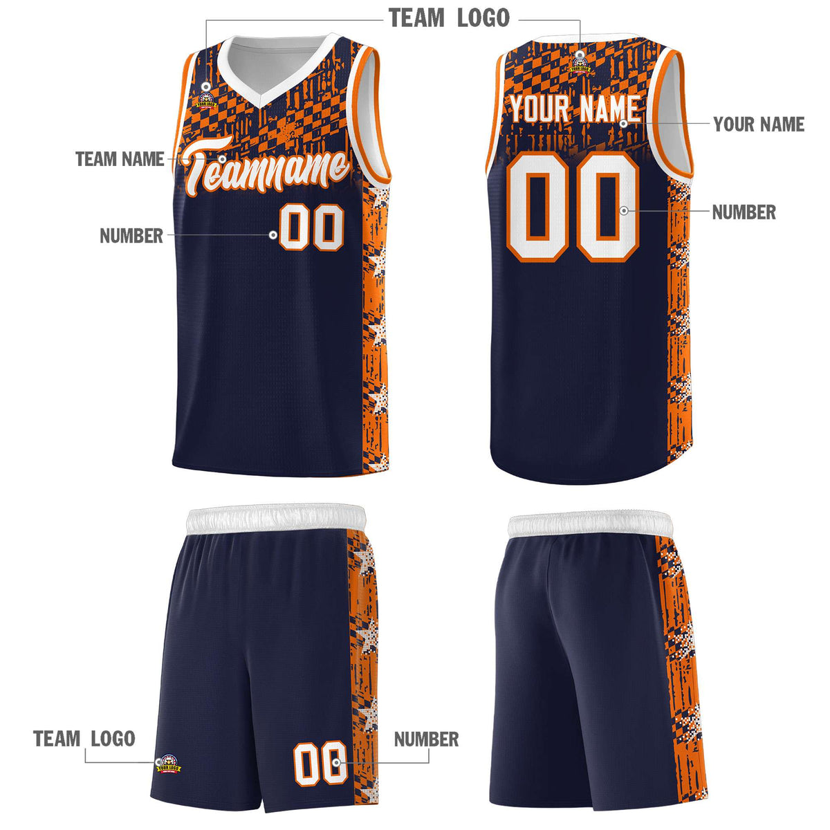 Custom Navy Mosaic Stars Pattern Sports Uniform Basketball Jersey|KXKSHOP