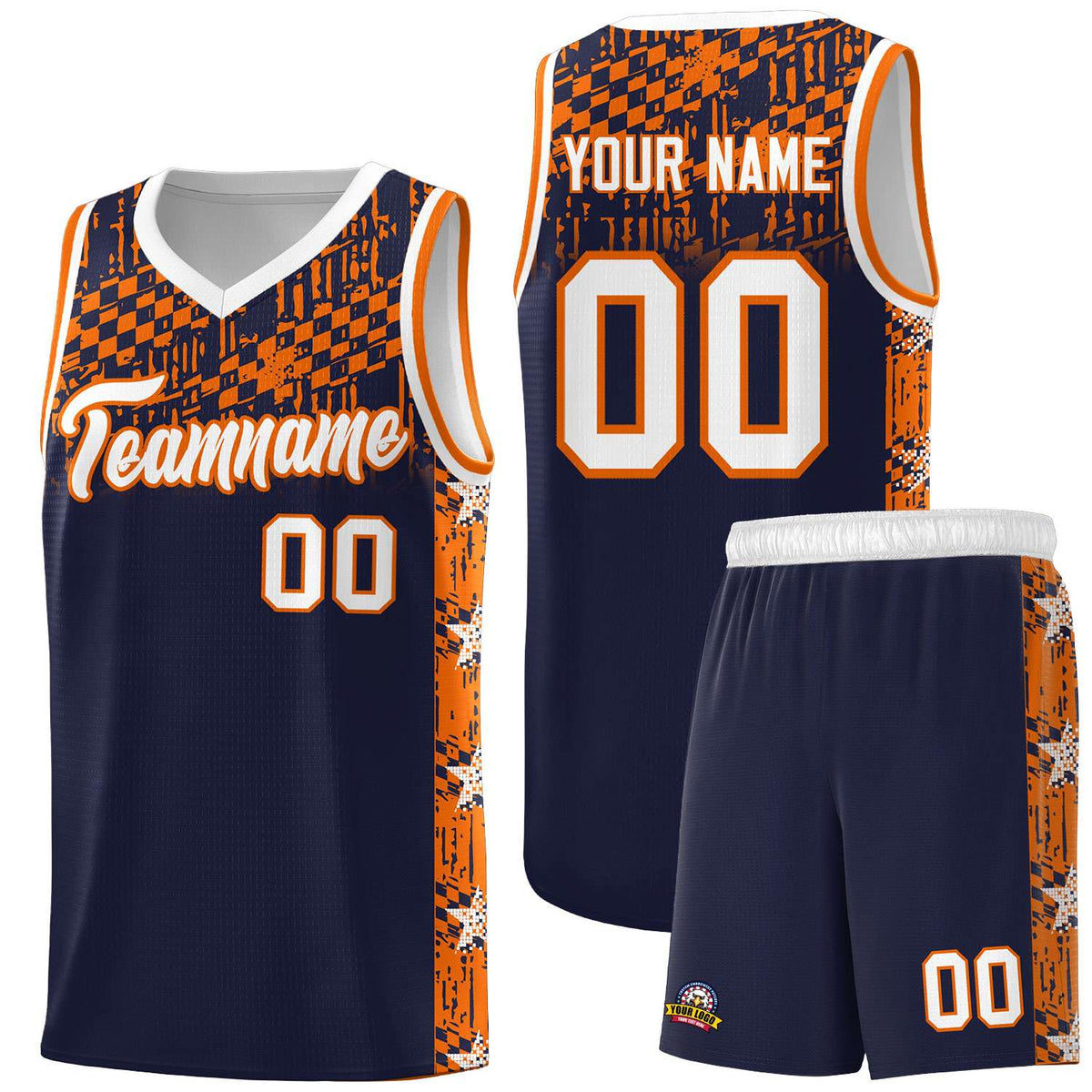 Custom Navy Mosaic Stars Pattern Sports Uniform Basketball Jersey|KXKSHOP