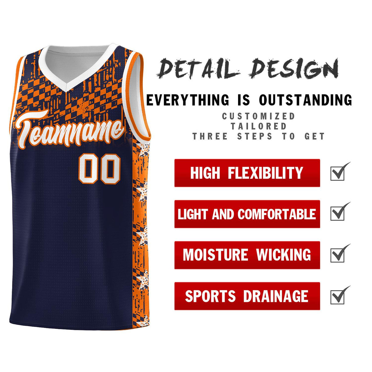 Custom Navy Mosaic Stars Pattern Sports Uniform Basketball Jersey|KXKSHOP