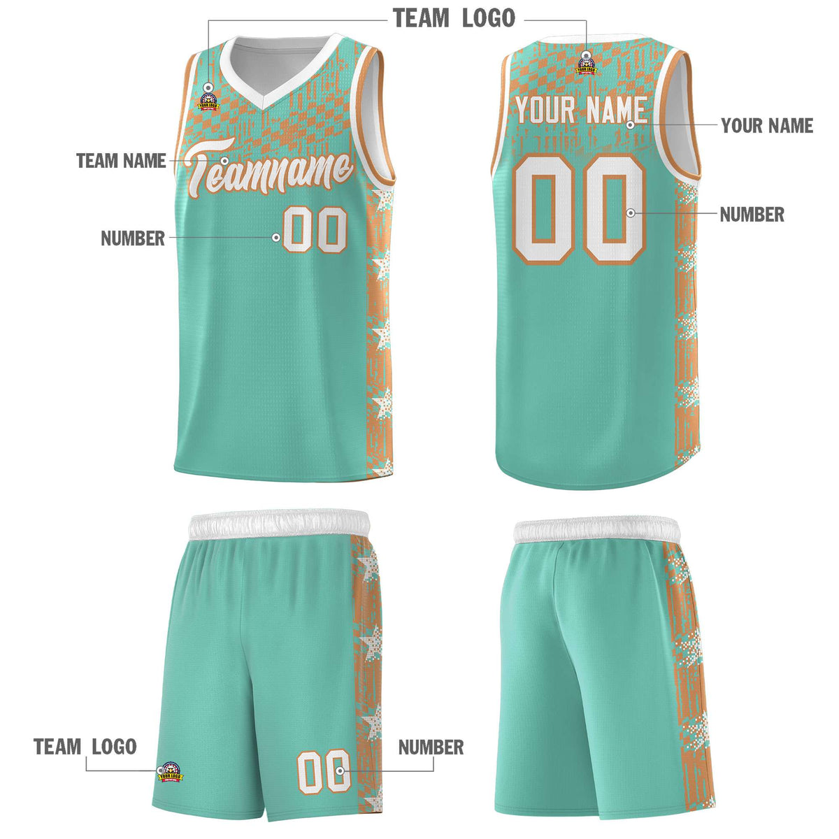 Custom Bright Green Mosaic Stars Pattern Sports Uniform Basketball Jersey|KXKSHOP