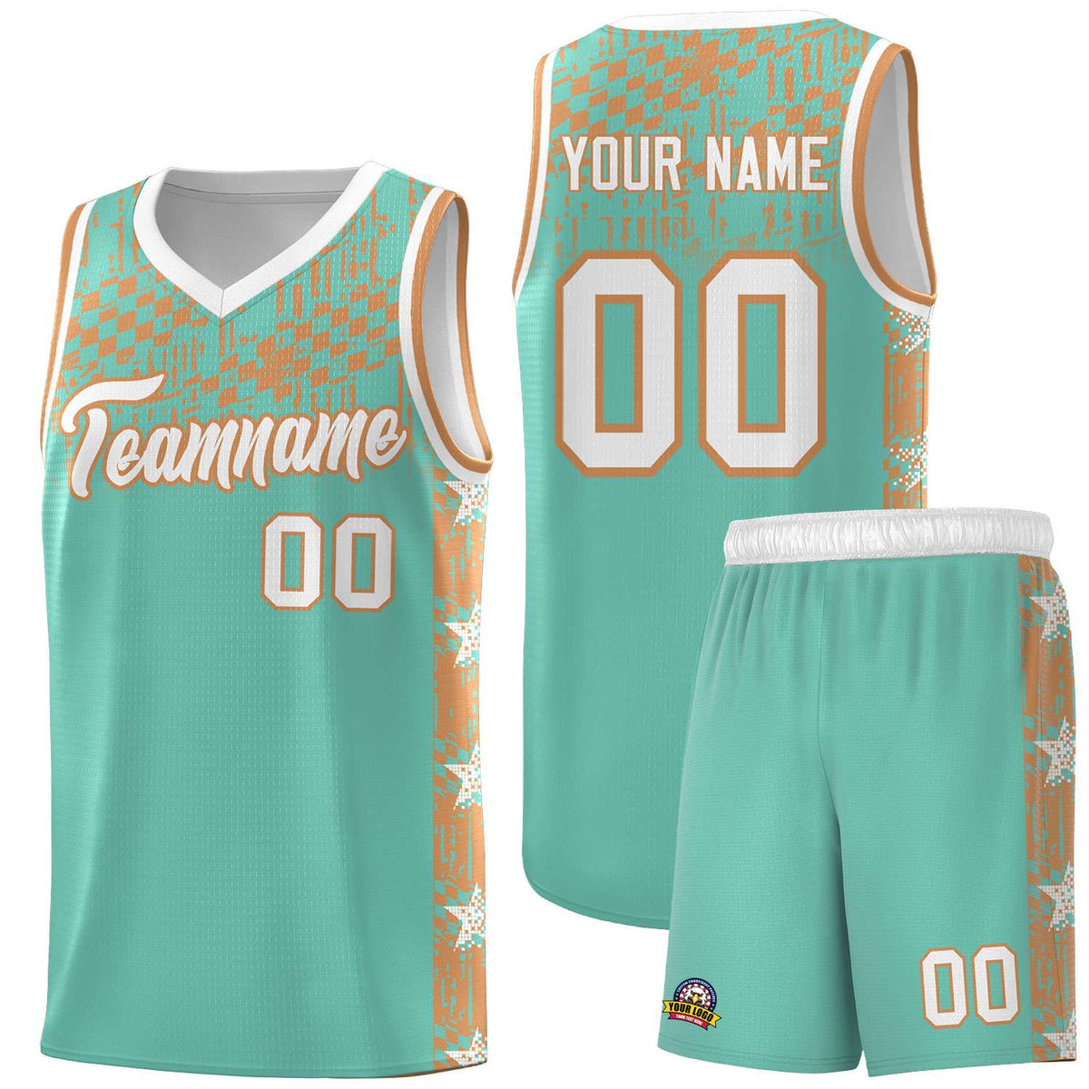 Custom Bright Green Mosaic Stars Pattern Sports Uniform Basketball Jersey|KXKSHOP