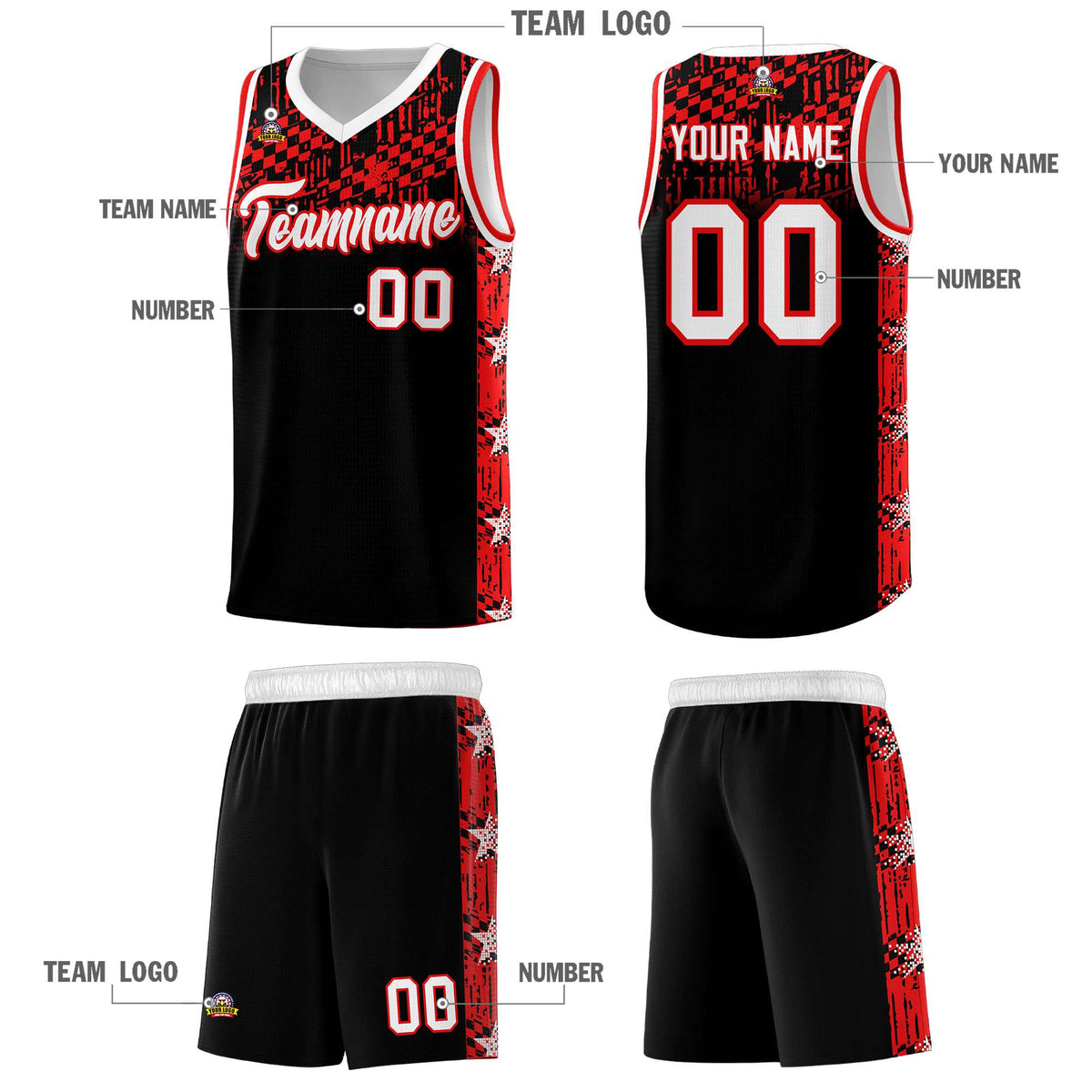 Custom Black Mosaic Stars Pattern Sports Uniform Basketball Jersey|KXKSHOP