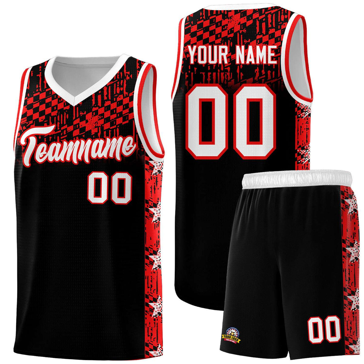 Custom Black Mosaic Stars Pattern Sports Uniform Basketball Jersey|KXKSHOP