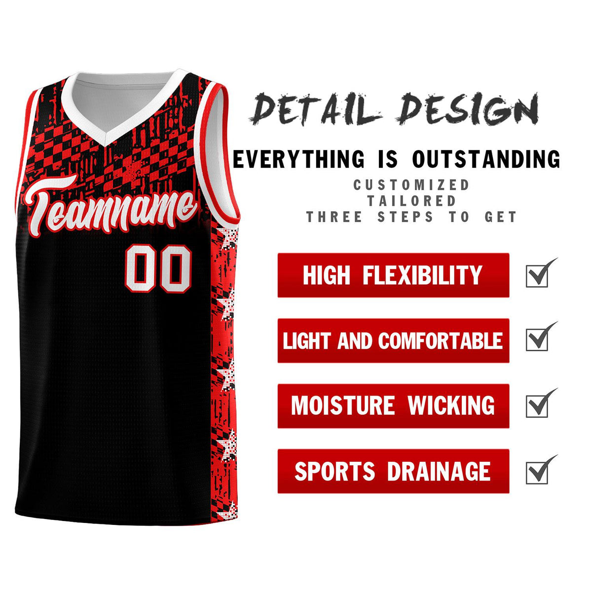 Custom Black Mosaic Stars Pattern Sports Uniform Basketball Jersey|KXKSHOP