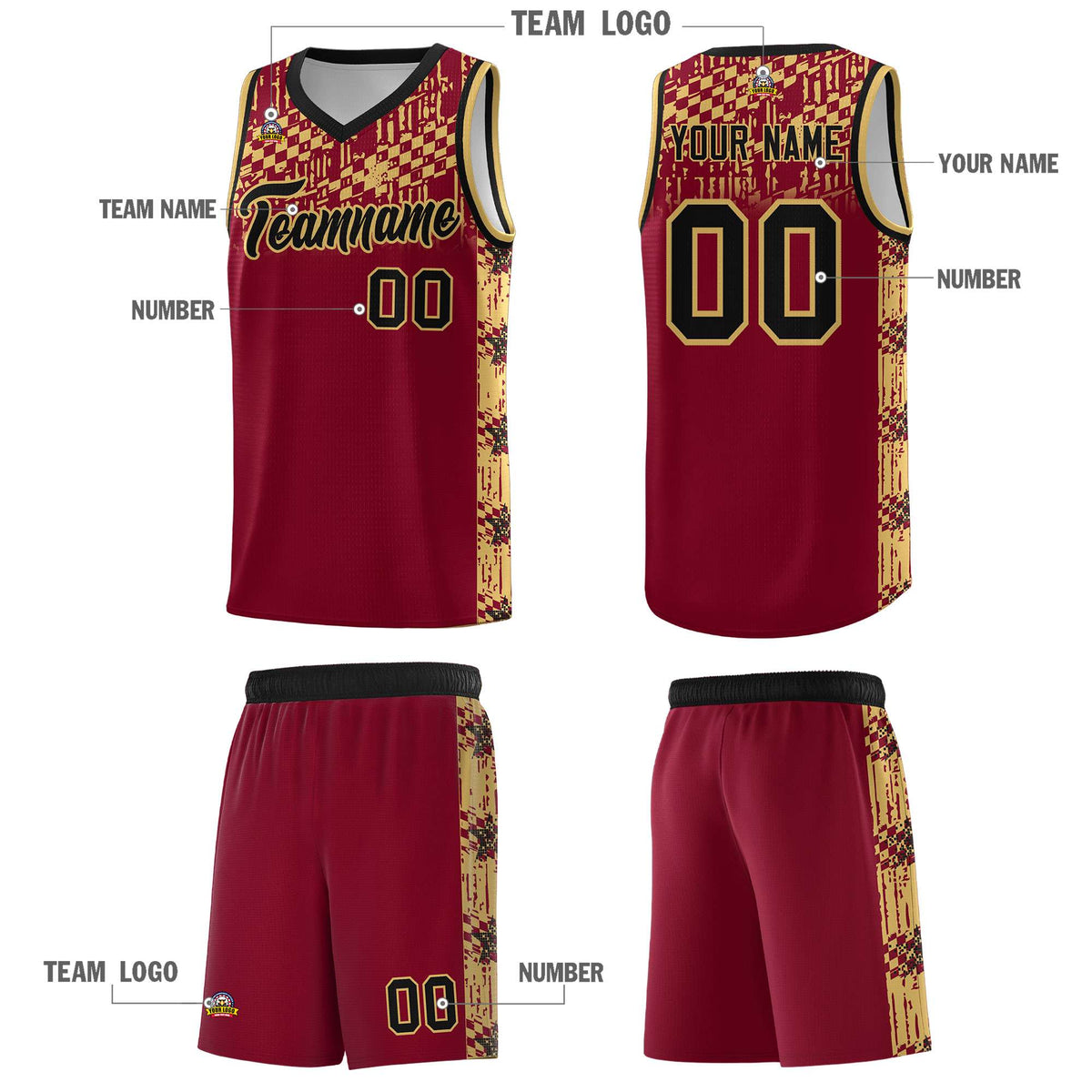 Custom Crimson Mosaic Stars Pattern Sports Uniform Basketball Jersey|KXKSHOP