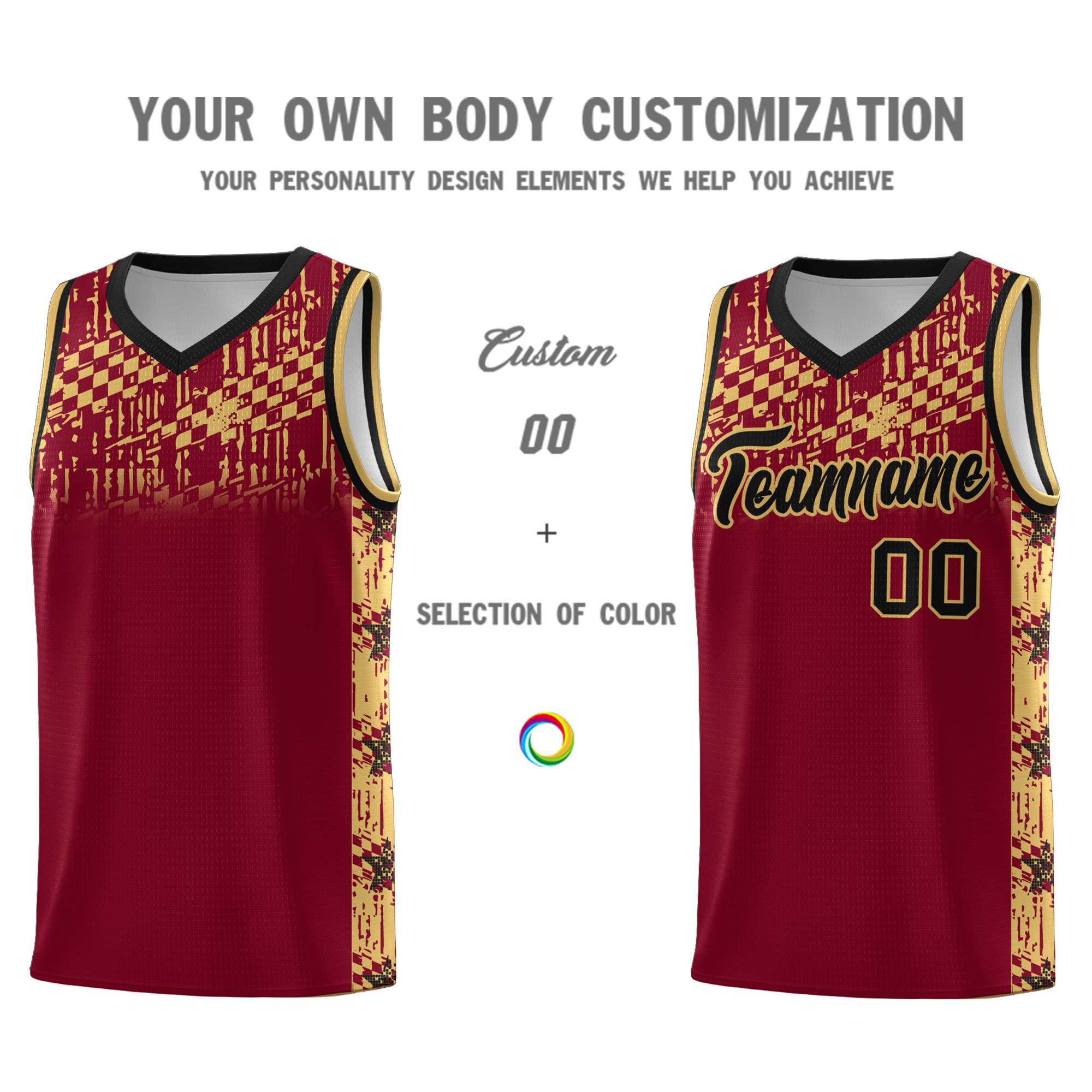Custom Crimson Mosaic Stars Pattern Sports Uniform Basketball Jersey|KXKSHOP