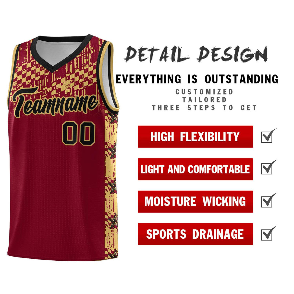 Custom Crimson Mosaic Stars Pattern Sports Uniform Basketball Jersey|KXKSHOP