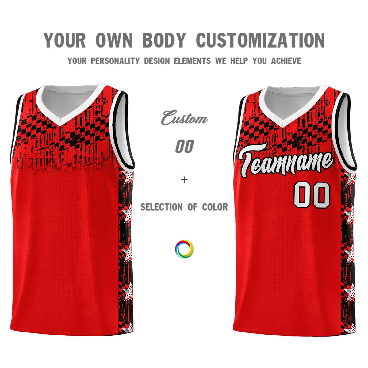 Custom Red Mosaic Stars Pattern Sports Uniform Basketball Jersey|KXKSHOP
