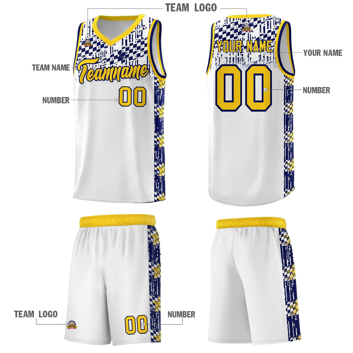 Custom White Mosaic Stars Pattern Sports Uniform Basketball Jersey|KXKSHOP