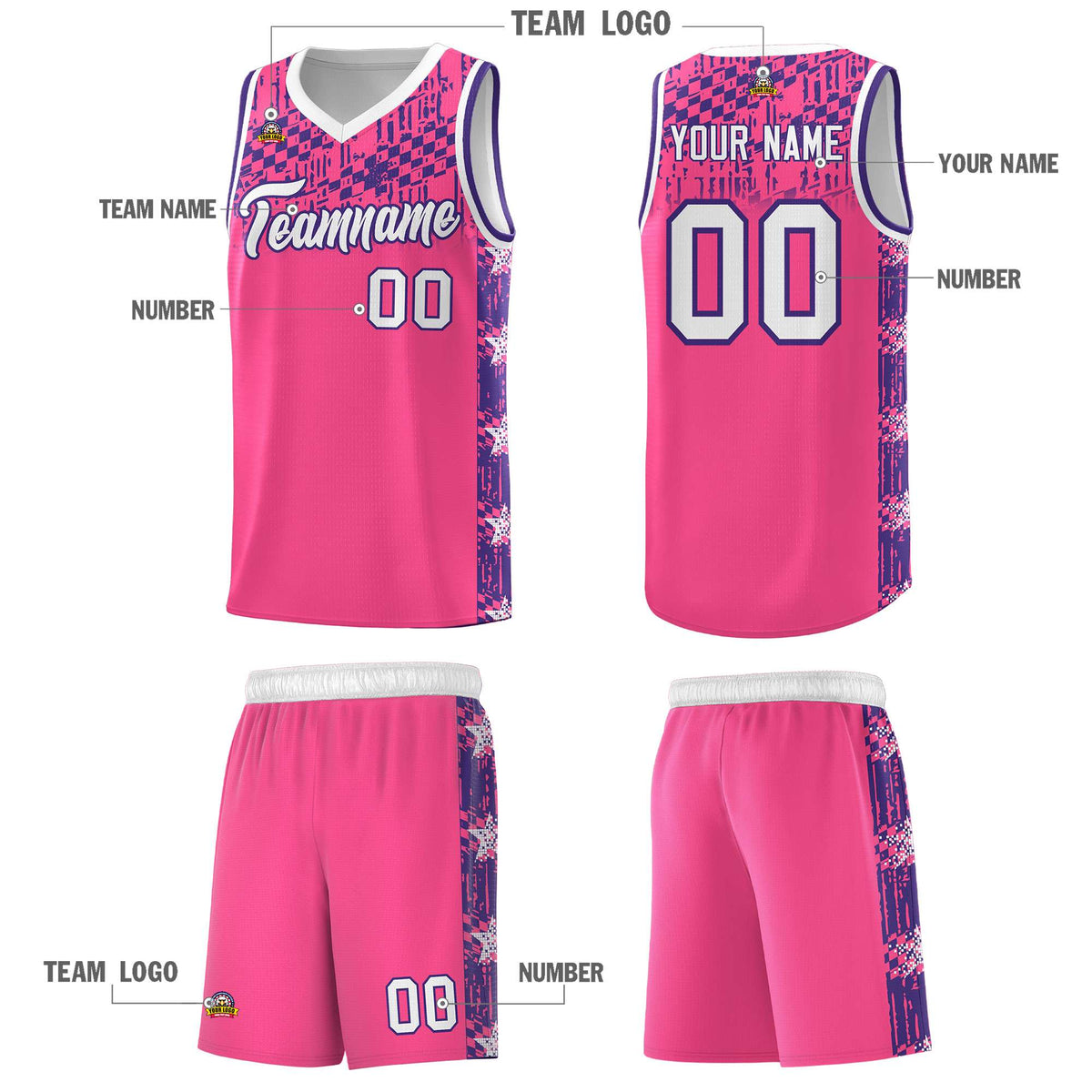Custom Pink Mosaic Stars Pattern Sports Uniform Basketball Jersey|KXKSHOP