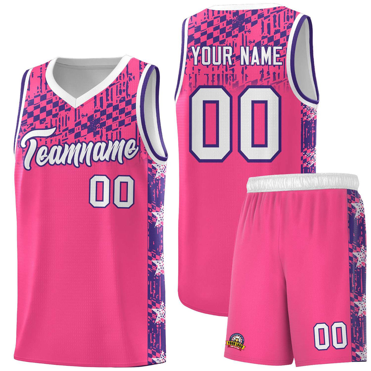 Custom Pink Mosaic Stars Pattern Sports Uniform Basketball Jersey|KXKSHOP