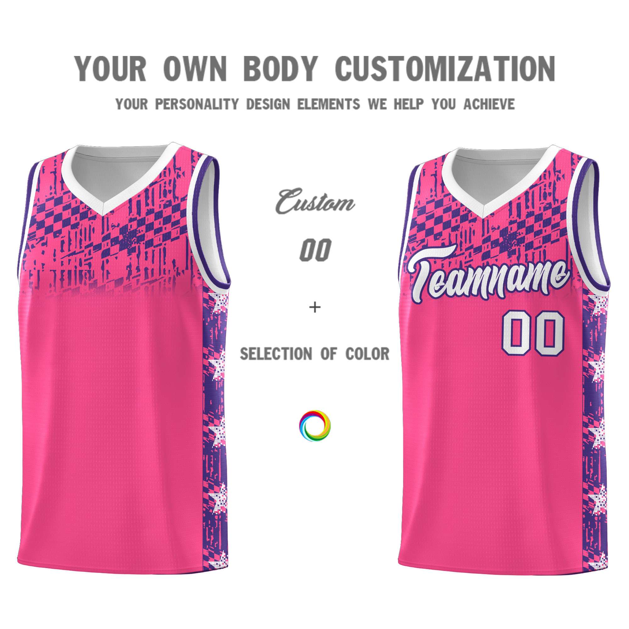 Custom Pink Mosaic Stars Pattern Sports Uniform Basketball Jersey|KXKSHOP