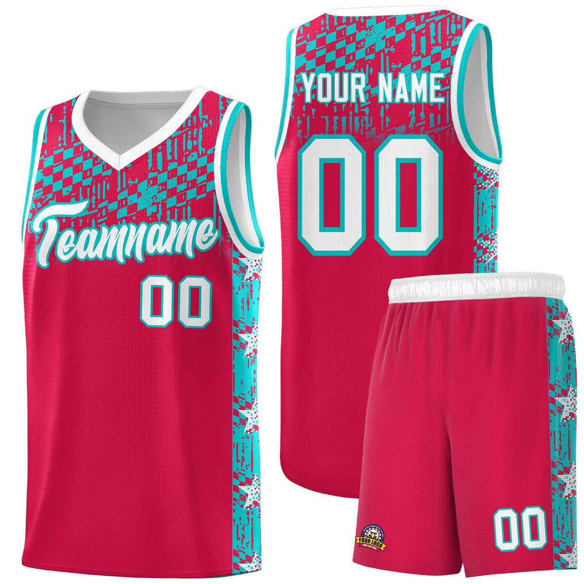 Custom Red Mosaic Stars Pattern Sports Uniform Basketball Jersey|KXKSHOP