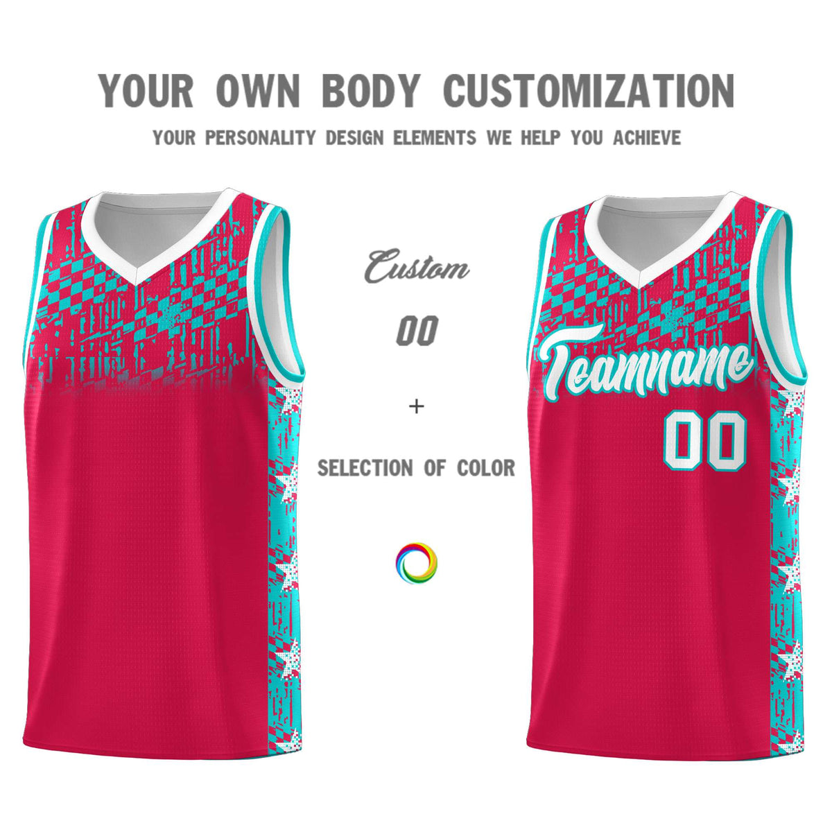 Custom Red Mosaic Stars Pattern Sports Uniform Basketball Jersey|KXKSHOP