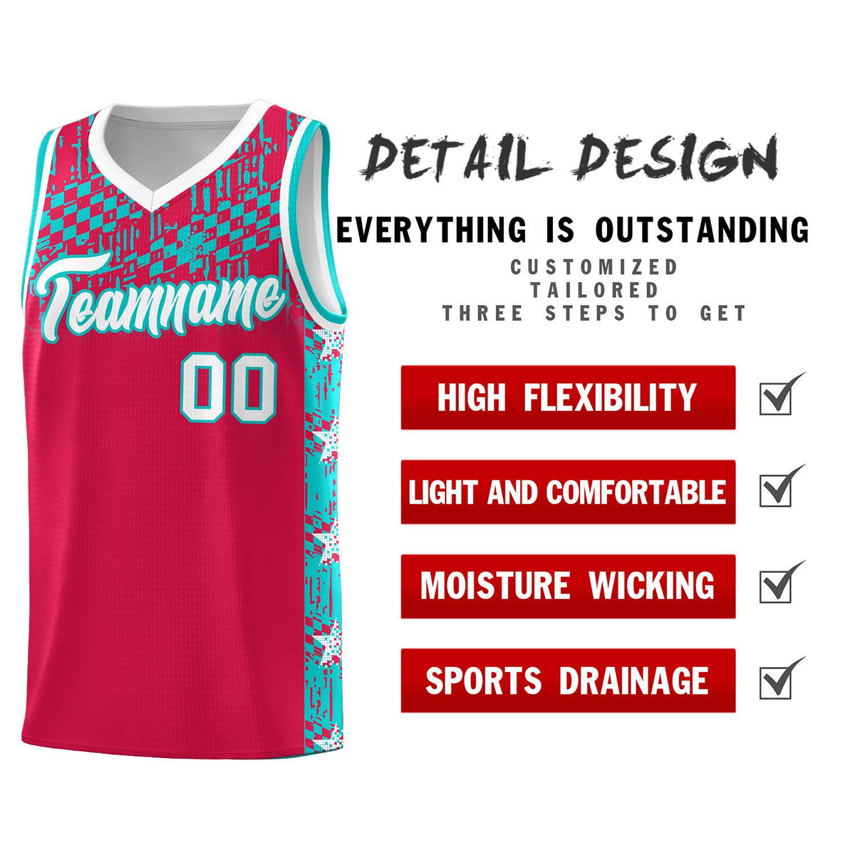 Custom Red Mosaic Stars Pattern Sports Uniform Basketball Jersey|KXKSHOP