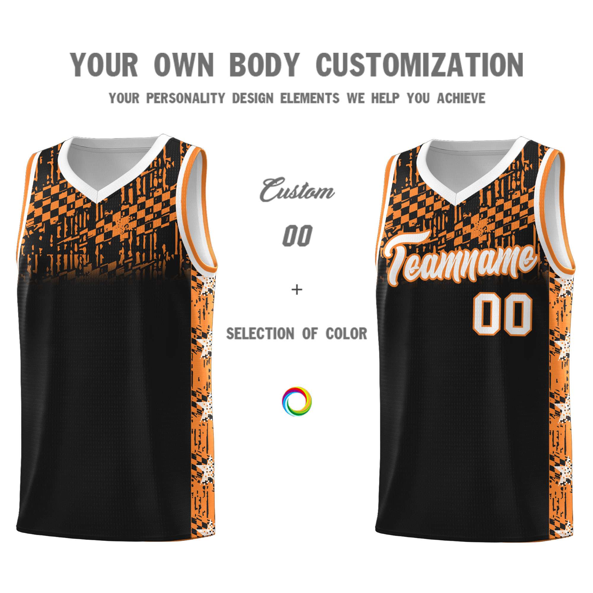 Custom Black Mosaic Stars Pattern Sports Uniform Basketball Jersey|KXKSHOP