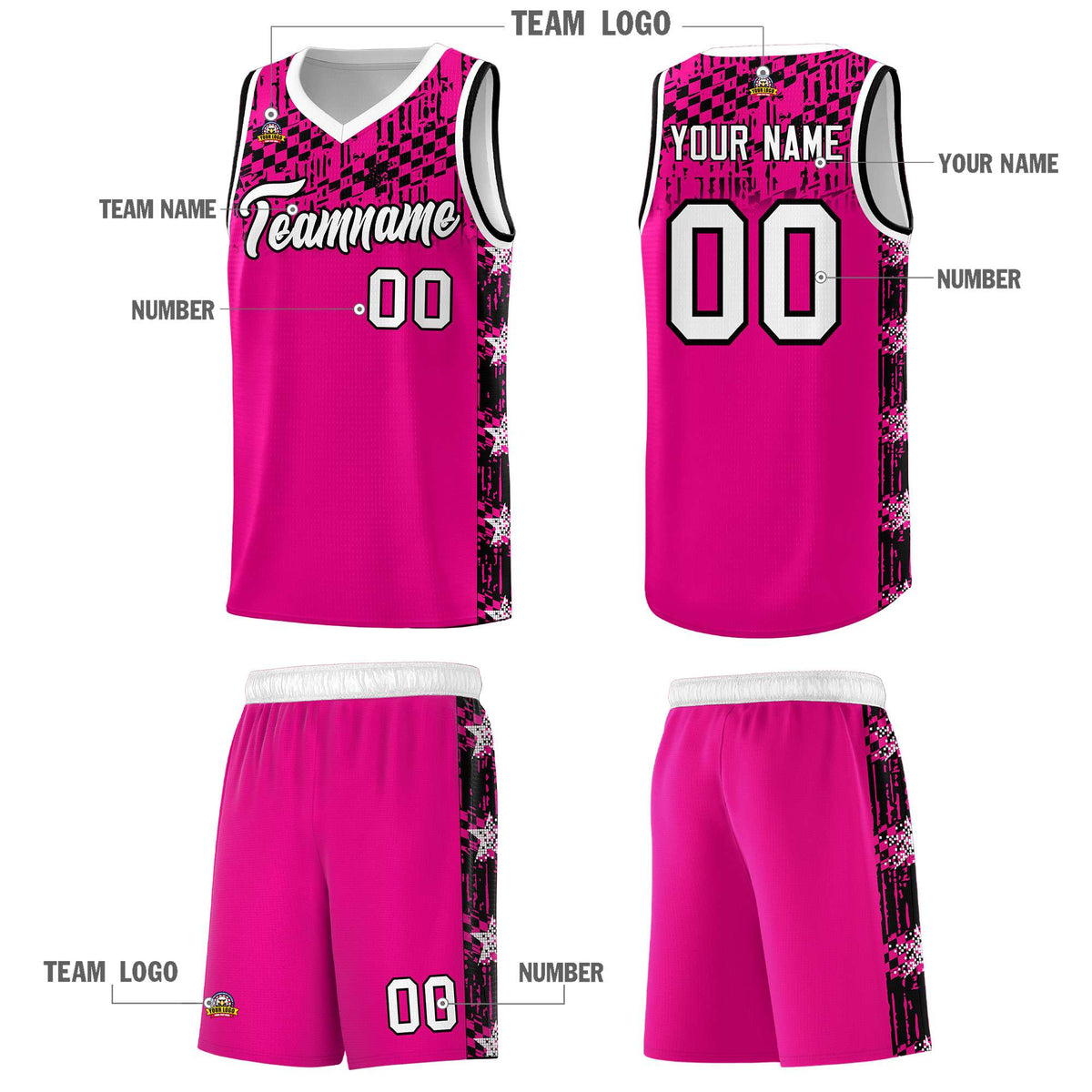 Custom Pink Mosaic Stars Pattern Sports Uniform Basketball Jersey|KXKSHOP