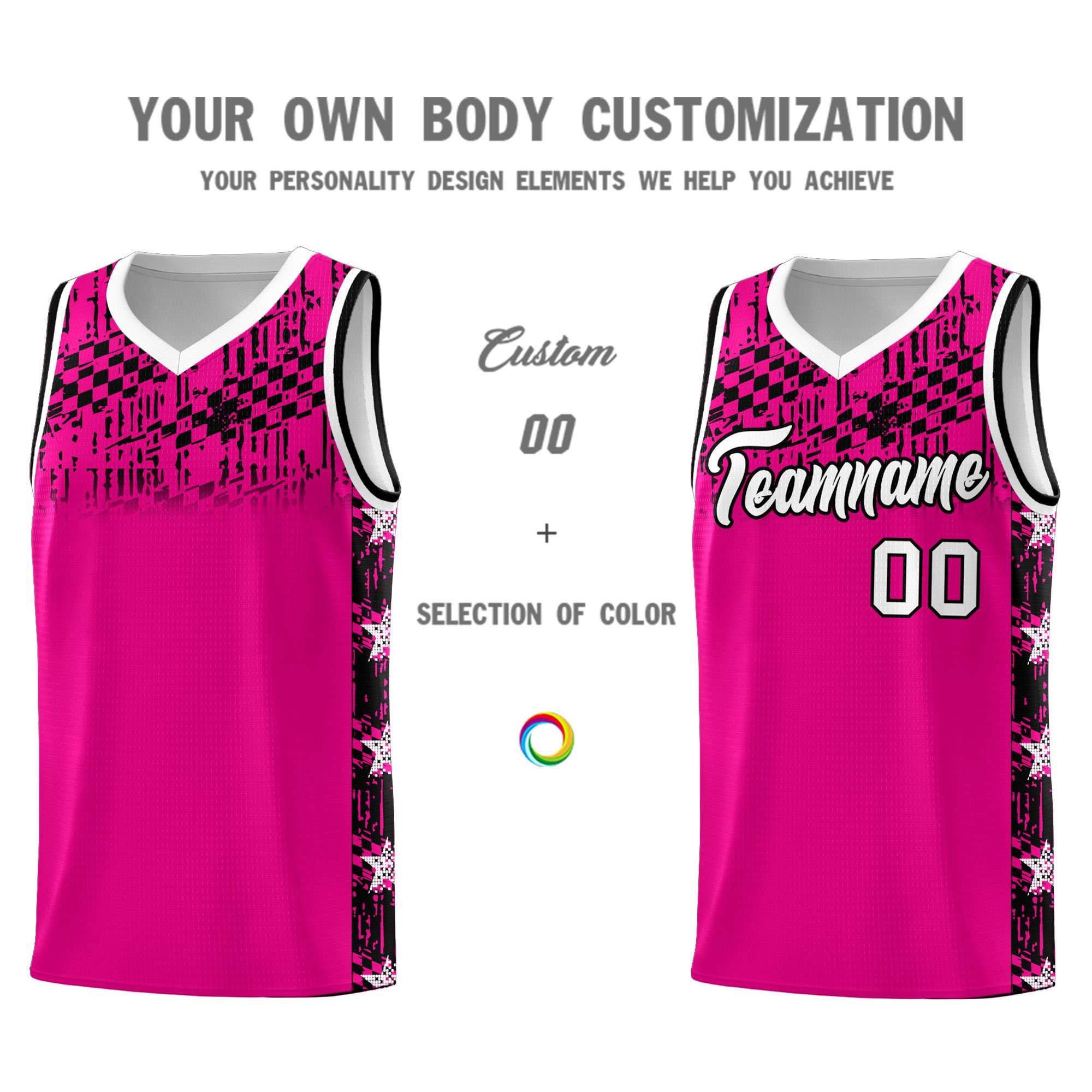 Custom Pink Mosaic Stars Pattern Sports Uniform Basketball Jersey|KXKSHOP