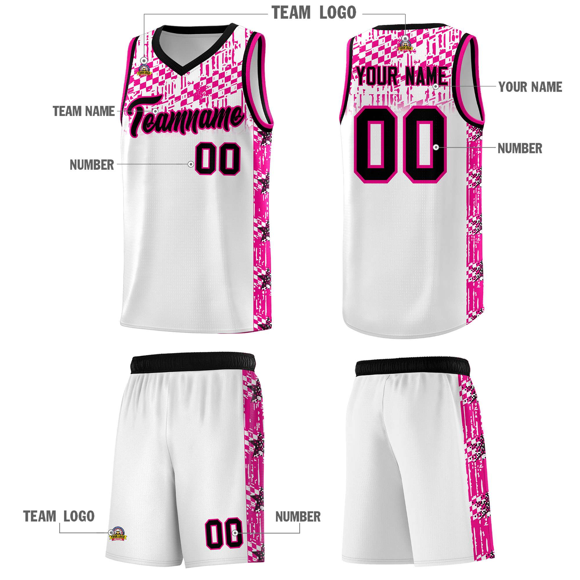 Custom White Mosaic Stars Pattern Sports Uniform Basketball Jersey|KXKSHOP