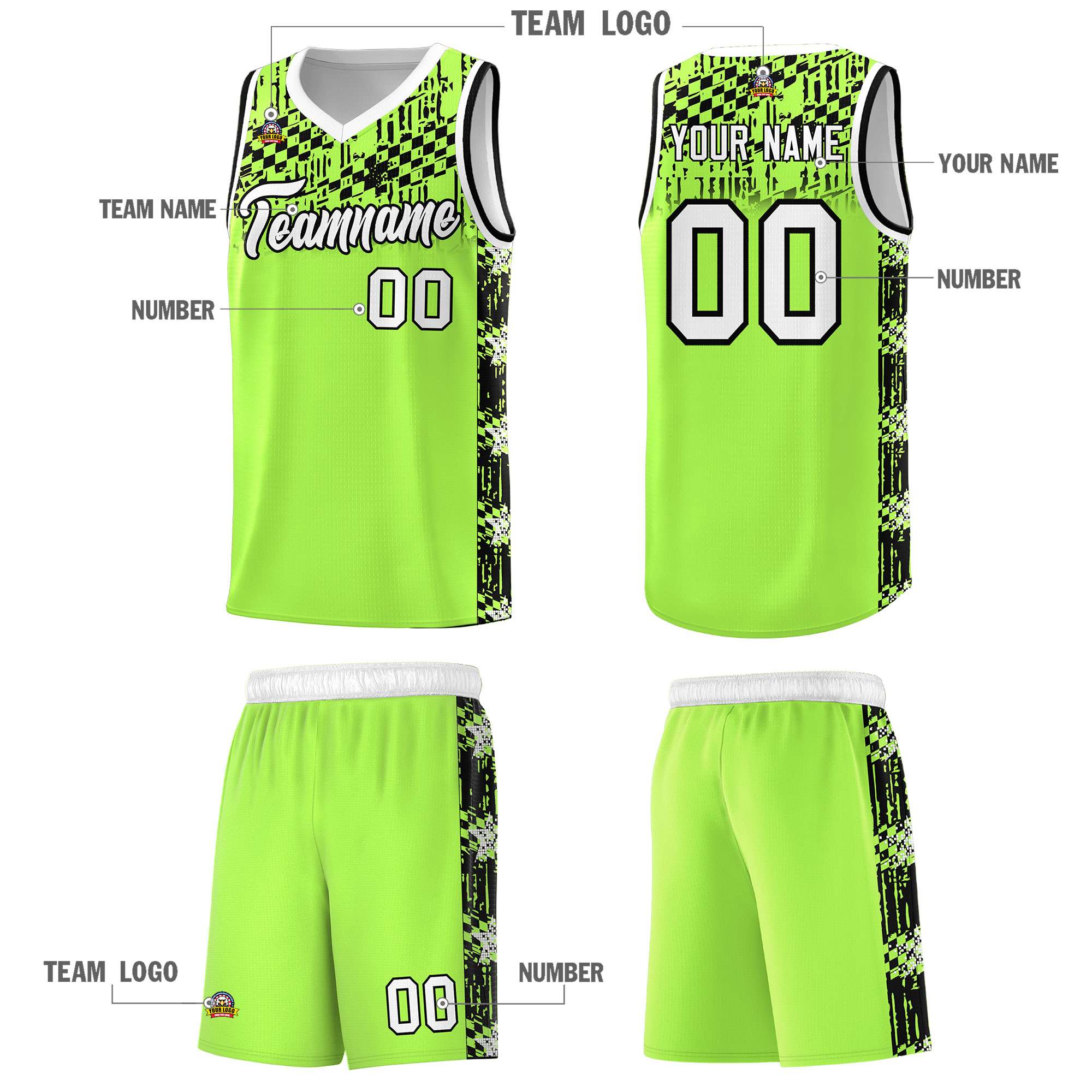 Custom Fluorescent Green Mosaic Stars Pattern Sports Uniform Basketball Jersey|KXKSHOP