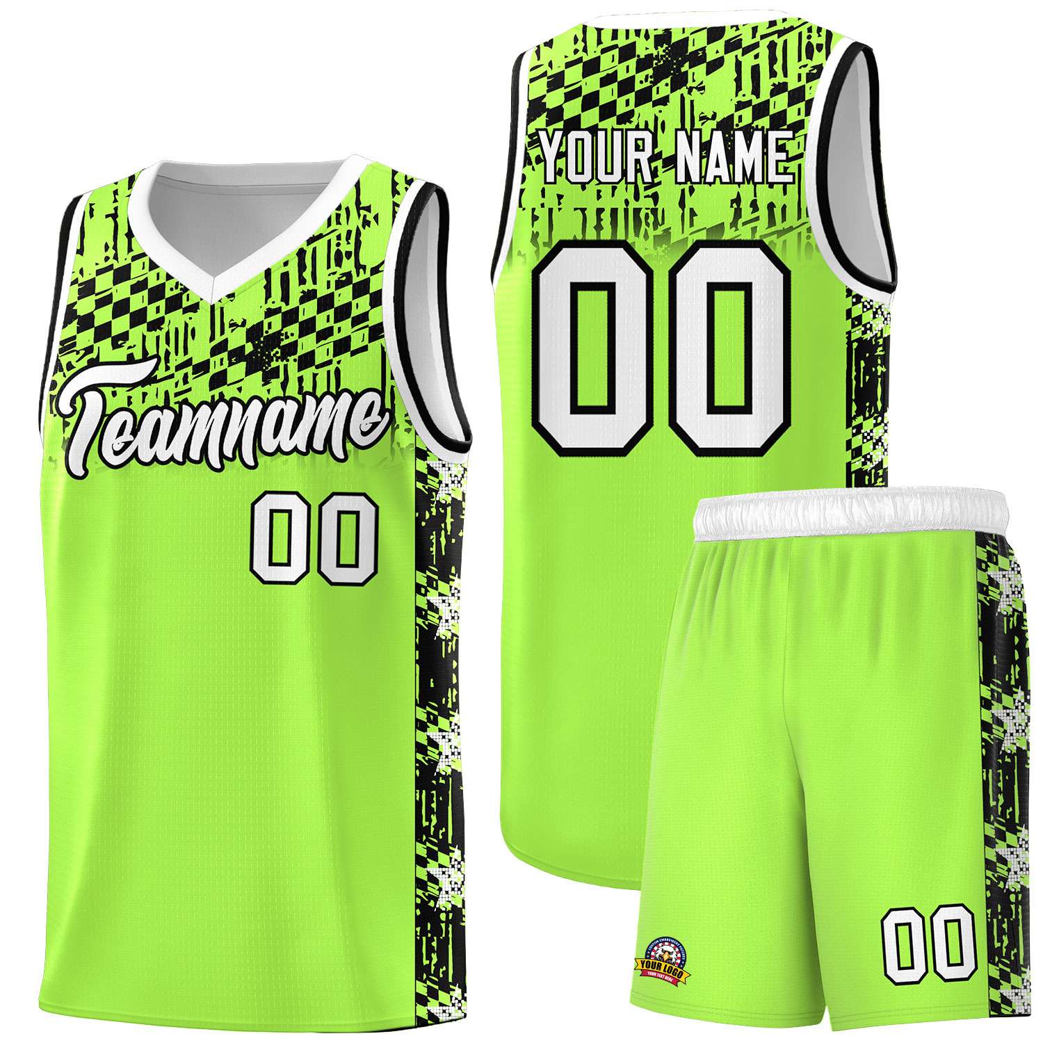 Custom Fluorescent Green Mosaic Stars Pattern Sports Uniform Basketball Jersey|KXKSHOP