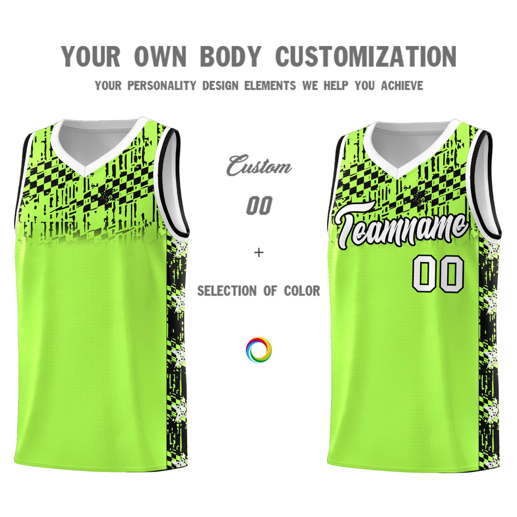 Custom Fluorescent Green Mosaic Stars Pattern Sports Uniform Basketball Jersey|KXKSHOP