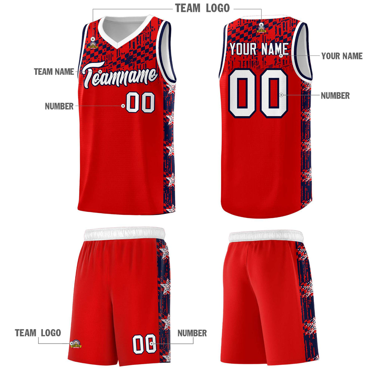 Custom Red Mosaic Stars Pattern Sports Uniform Basketball Jersey|KXKSHOP