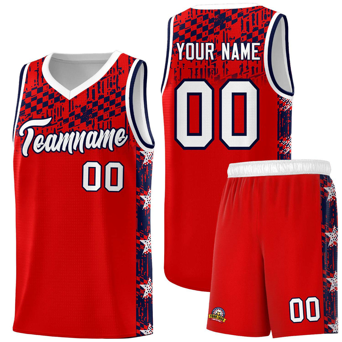 Custom Red Mosaic Stars Pattern Sports Uniform Basketball Jersey|KXKSHOP