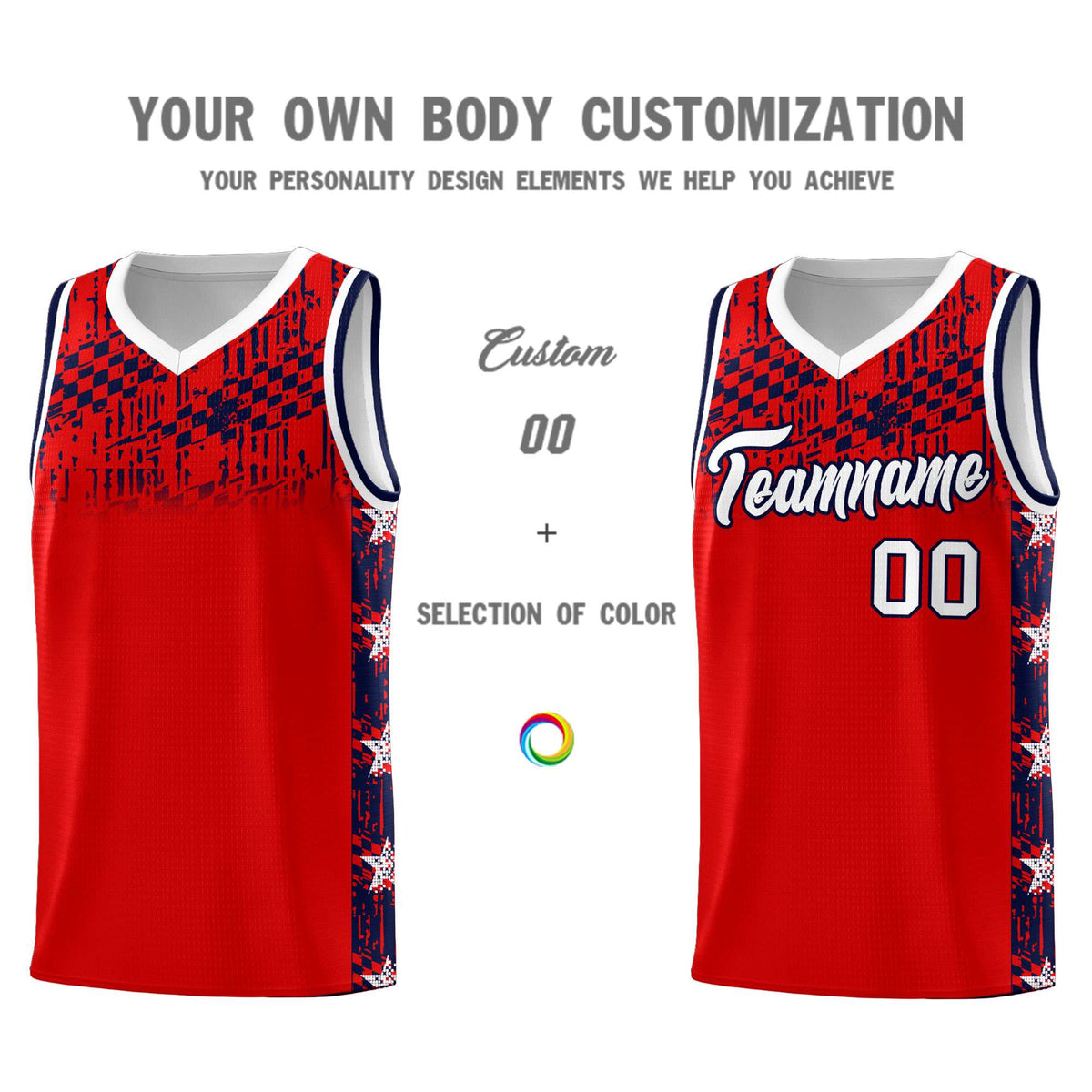 Custom Red Mosaic Stars Pattern Sports Uniform Basketball Jersey|KXKSHOP